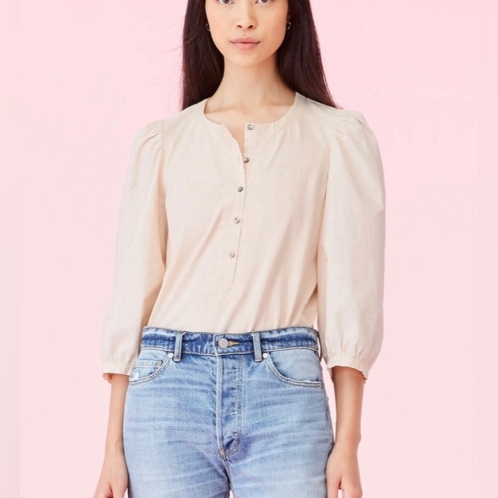 Rebecca Taylor La Vie Poplin Sleeve Jersey Tee in Ballet Pink XS